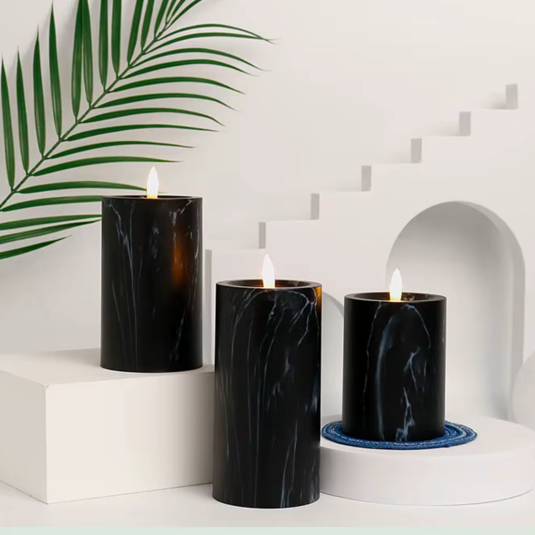 Svarta Marmor Ledljus 3-Pack