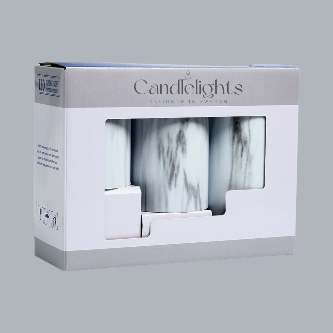 Vita Marmor Ledljus 3-Pack